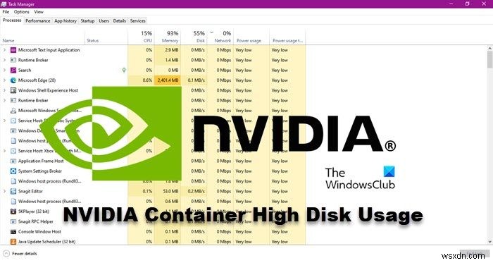 Windows 11/10에서 NVIDIA Container 높은 디스크, GPU, 메모리 사용량 수정 