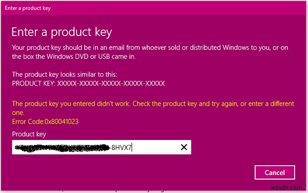 Windows 정품 인증 오류 코드 0x80041023 수정 