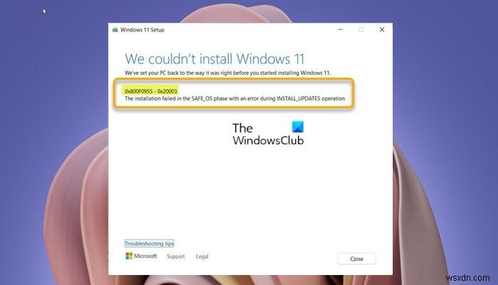 Windows 11/10 설치 오류 수정 0x800F0955 – 0x20003 