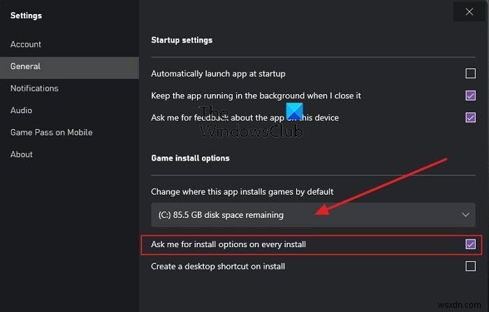 Xbox 앱 설치 게임의 기본 위치 변경 