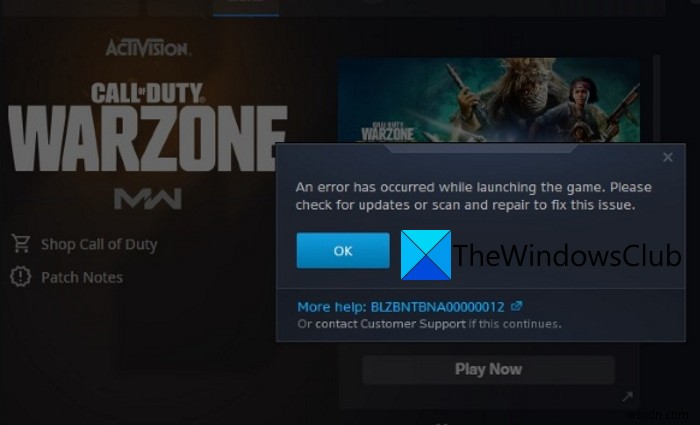 BLZBNTBNA00000012 Call of Duty Warzone Pacific을 시작하는 동안 오류가 발생했습니다. 
