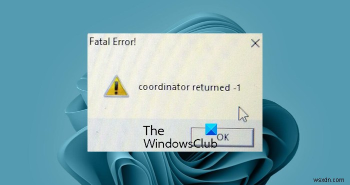 치명적인 오류 수정 – Windows 11/10에서 코디네이터가 -1 오류를 반환했습니다. 