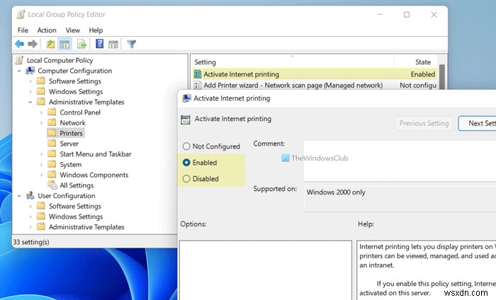Windows 11/10에서 인터넷 인쇄를 켜거나 끄는 방법 