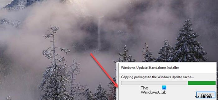 Windows Update가 Windows Update 캐시에 패키지 복사 중 멈춤 