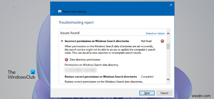 Windows 11의 Windows 검색 디렉터리에 대한 잘못된 권한 