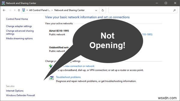 Windows 11/10에서 네트워크 및 공유 센터가 열리지 않음 