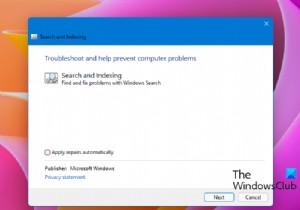검색 및 인덱싱 문제 해결사:Windows 11/10에서 깨진 검색을 쉽게 수정 및 복구 