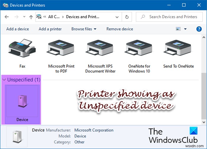 Windows 컴퓨터에서 프린터가 지정되지 않은 장치로 표시됨 