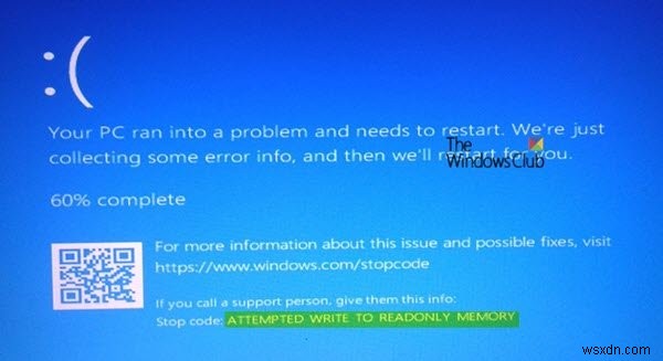 ATTEMPTED_WRITE_TO_READONLY_MEMORY Windows 11/10의 블루 스크린 