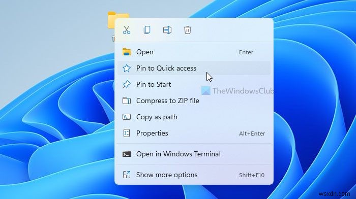 Windows 11의 상황에 맞는 메뉴에서 빠른 액세스에 고정을 표시하거나 숨기는 방법 