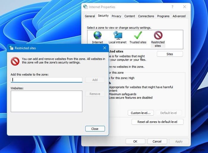 Windows 11/10에서 인터넷 보안 영역을 관리하는 방법 