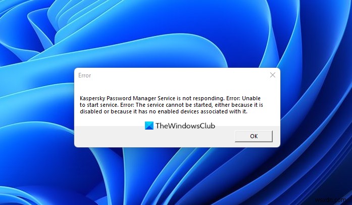 Kaspersky Password Manager Service가 Windows 11에서 응답하지 않음 