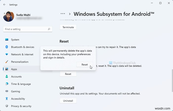 Windows 11에서 Android(WSA)용 Windows 하위 시스템을 재설정하는 방법 