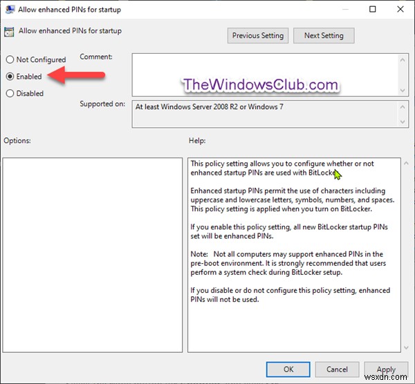 Windows 11/10에서 BitLocker 시작을 위한 향상된 PIN을 활성화 또는 비활성화하는 방법 