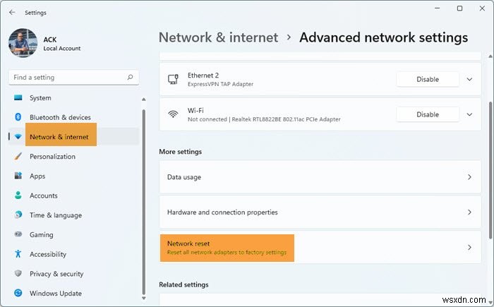 무선 네트워크 연결 오류 0x00028002 수정 