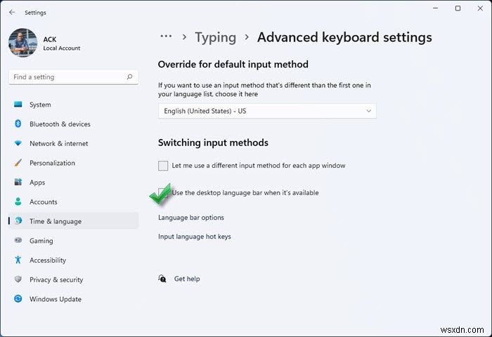 Windows 11의 작업 표시줄에서 언어 전환기 아이콘을 제거하는 방법 