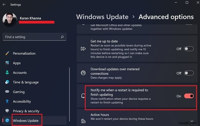 Windows 11에서 업데이트 다시 시작 알림을 비활성화 또는 활성화하는 방법 