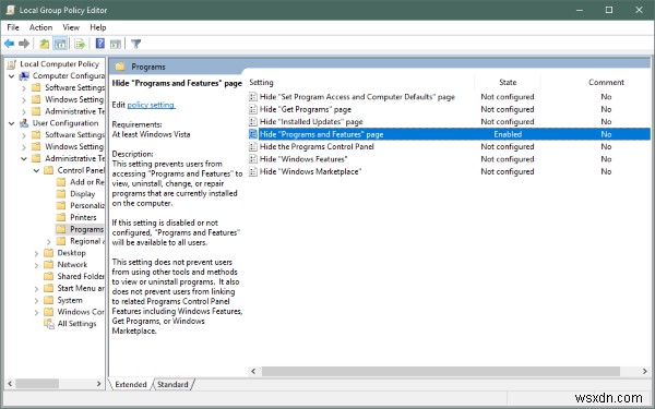 Windows 11/10의 제어판에서 프로그램을 숨기는 방법은 무엇입니까? 