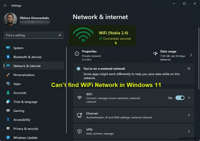 Windows 11에서 WiFi 옵션이 표시되지 않음 