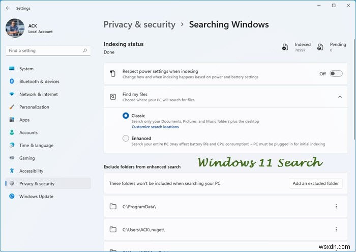 Windows 11 검색에 대한 인덱싱 옵션 및 설정을 구성하는 방법 