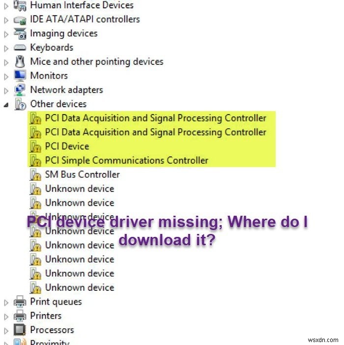 PCI 장치 드라이버가 없습니다. 어디에서 다운로드합니까? 