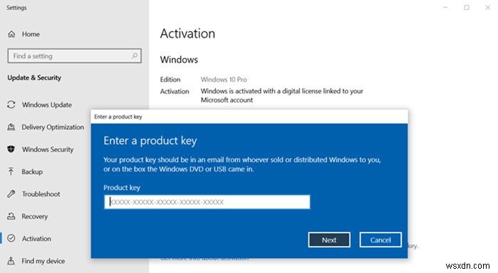 Windows 11/10에서 사용할 수 없는 제품 키 링크 변경 
