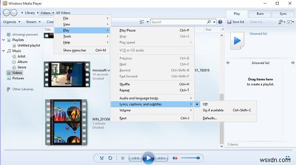 Windows 11/10에서 비디오의 가사, 캡션 및 자막 표시 또는 숨기기 