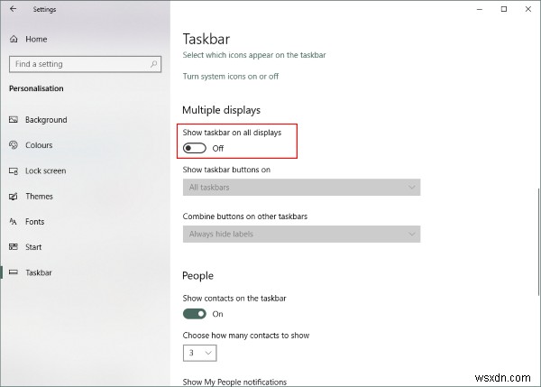 두 번째 디스플레이에서 Windows 작업 표시줄을 비활성화하는 방법 