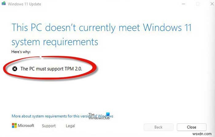 PC는 Windows 11을 설치하는 동안 TPM 2.0 오류를 지원해야 합니다. 