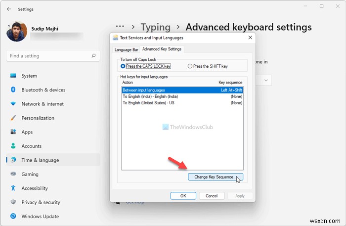 Windows 11에서 입력 언어를 변경하기 위해 키 시퀀스를 변경하는 방법 