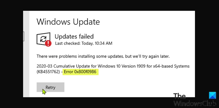 Windows 11/10에서 Windows 업데이트 오류 0x800f0986 수정 