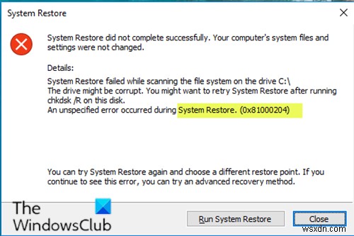Windows 11/10에서 시스템 복원 오류 0x81000204 수정 