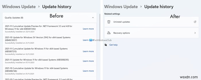 Windows 11/10에서 Windows 업데이트 기록을 지우는 방법 