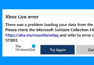 Microsoft Solitaire Collection을 플레이하는 동안 Xbox Live 오류 121003 수정 