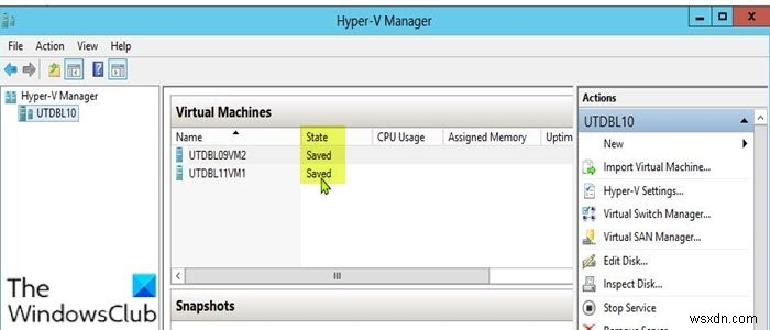 저장된 상태에서 멈춘 Hyper-V 가상 머신 수정 