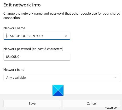 모바일 핫스팟 생성 Windows 11/10에서 핫스팟 이름 및 암호 변경 