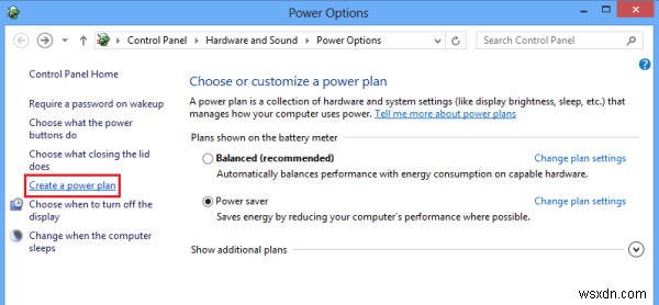 전원 관리, 설정, 옵션 변경; Windows 11/10에서 사용자 지정 전원 관리 옵션 만들기 