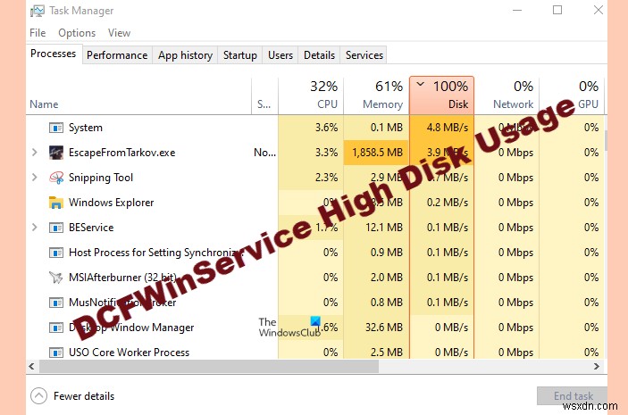 Windows 11/10에서 DCFWinService 높은 디스크 사용량 수정 