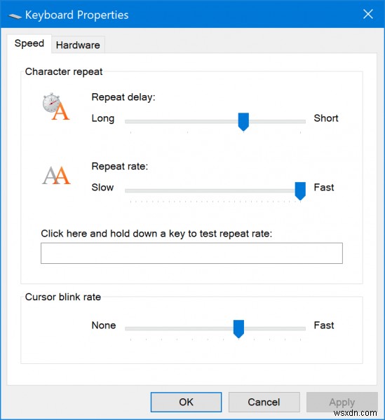Windows 10에서 키보드 반복 속도 및 반복 지연을 설정하는 방법 