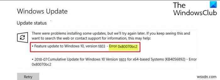 Windows 11/10에서 Windows 업데이트 오류 0x80070bc2 수정 