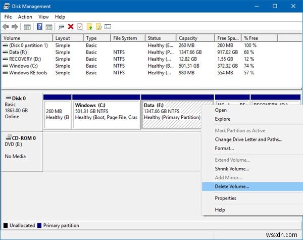 Windows 11/10에서 볼륨 또는 드라이브 파티션을 삭제하는 방법 