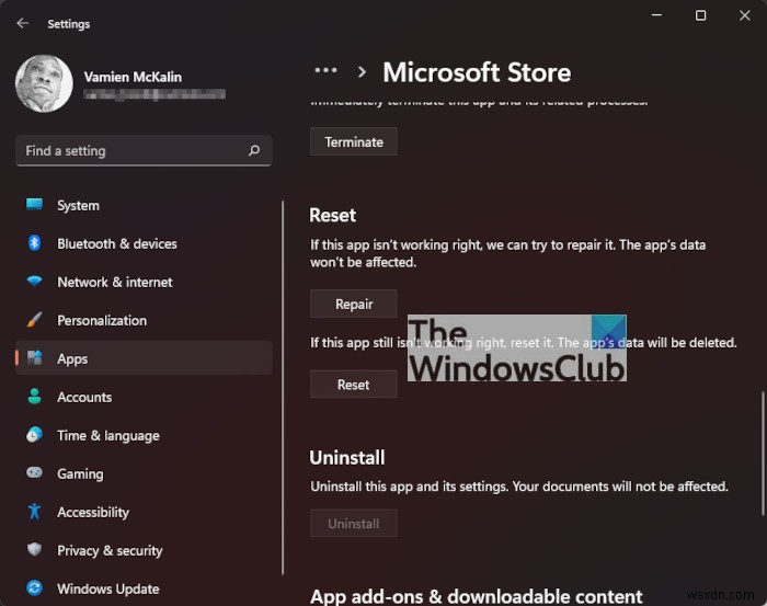 Windows 설정을 통해 Microsoft Store 앱을 재설정하거나 복구하는 방법 