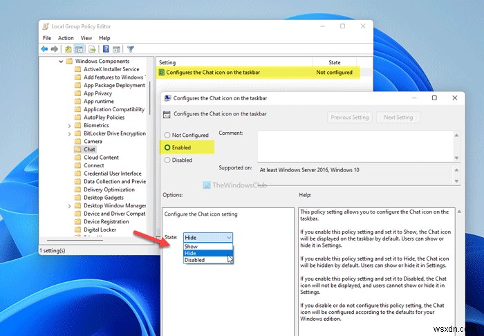 Windows 11의 작업 표시줄에서 채팅 아이콘을 숨기거나 제거하는 방법 