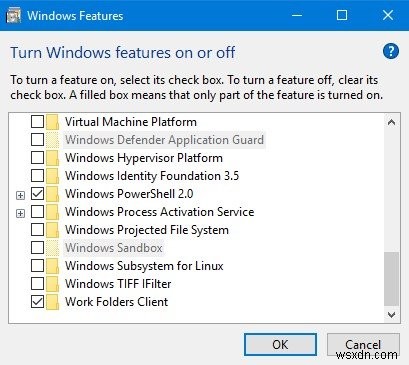 Windows 샌드박스 항목이 회색으로 표시되거나 회색으로 표시됨 