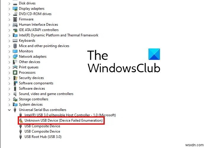 Windows 11/10에서 알 수 없는 USB 장치, 장치 실패 열거 오류 수정 