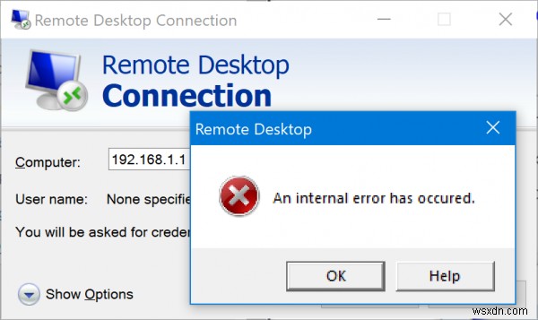원격 데스크톱 연결에 대한 내부 오류가 발생했습니다. 