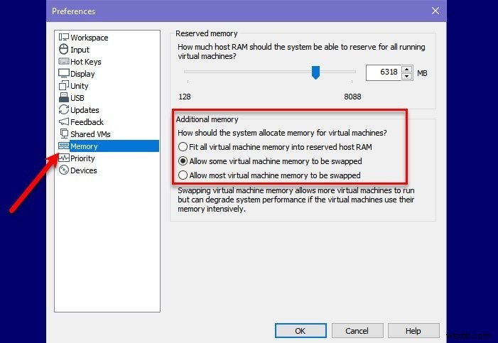 사용 가능한 물리적 메모리가 충분하지 않습니다. VMware 오류 