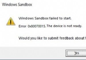 Windows 샌드박스 시작 실패, 오류 0x80070015, 장치가 준비되지 않았습니다. 