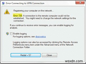 VPN 오류 720 - VPN 연결에 연결하는 동안 오류가 발생했습니다. 