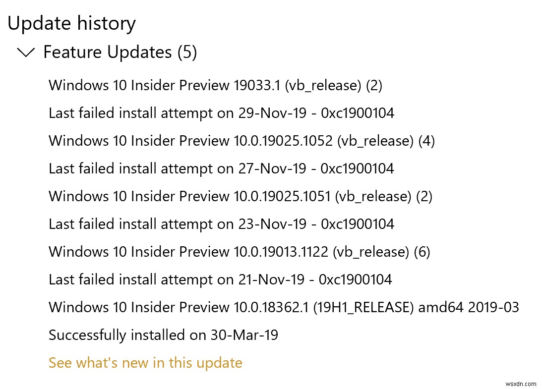 기능 업데이트를 설치할 때 Windows 10 업데이트 오류 0xc1900104 수정 